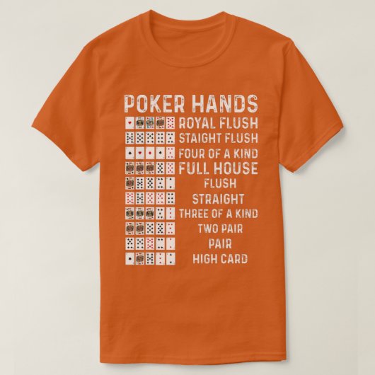 トランプのポーカーハンズチートシートカードカジノゲームおもしろいPl Tシャツ (デザイン正面)