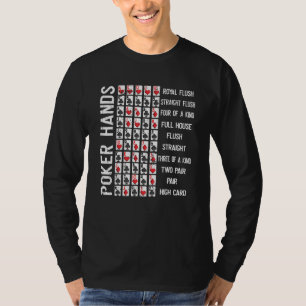 トランプのポーカーハンズチートシートカードカジノゲームプレーヤー Tシャツ