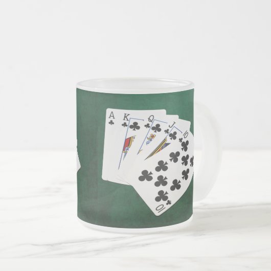 トランプのポーカーハンズ王室の – フラッシュ – クラブスーツ フロストグラスマグカップ (正面右)