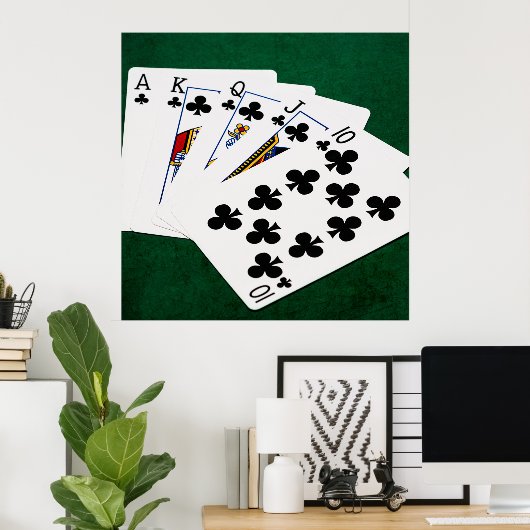 トランプのポーカーハンズ王室の – フラッシュ – クラブスーツ ポスター (ホームオフィス)