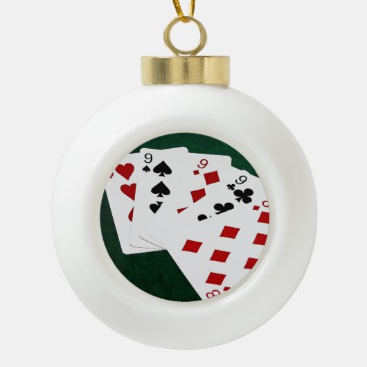 トランプのポーカーハンズ – 種類の4つ – ラインと8つ セラミックボールオーナメント (正面)