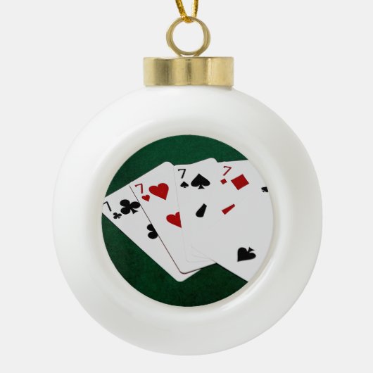 トランプのポーカーハンズ – 種類の4つ – 17と2 セラミックボールオーナメント (正面)