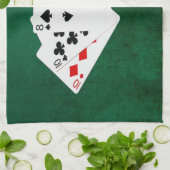 トランプのポーカーハンズ – 2ペア – 10、8 キッチンタオル (折り畳み)