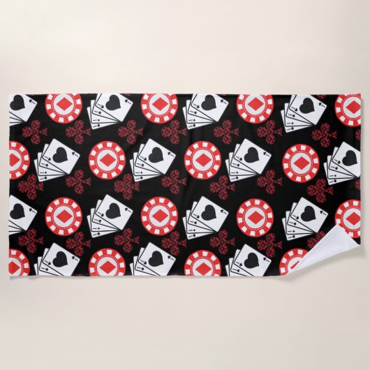 トランプのポーカーパターンエースクロストランプトレンディー ビーチタオル (正面)