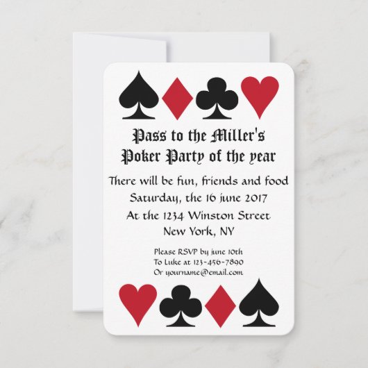 トランプのポーカーパーティの招待状テンプレートB 招待状 (正面)