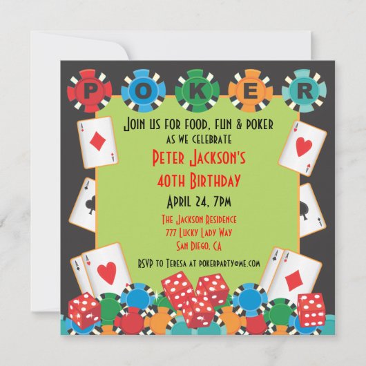 トランプのポーカーパーティー賭博 招待状 (正面)