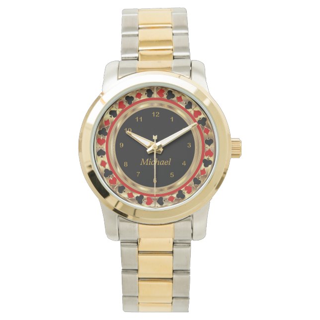 トランプのポーカープレーヤーのパーソナライズ 腕時計 (正面)