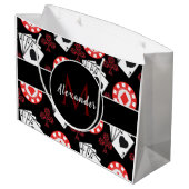 トランプのポーカーモダンテーマパターンプレイヤーモノグラム&名前 ラージペーパーバッグ (裏面アングル)