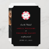 トランプのポーカーモノグラムのチップ日付の保存 招待状 (正面/裏面)