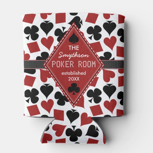 トランプのポーカールームカジノカードスーツパーソナライズされたクラブ 缶クーラー (裏面)