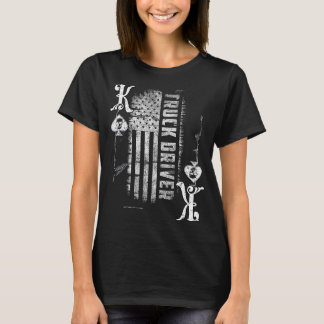 トランプのポーカー遊のトラックドライバーUSAフラグスペードキングTr Tシャツ