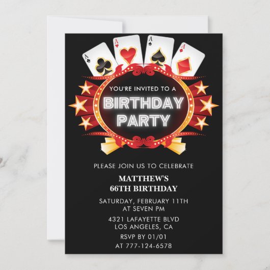 トランプのポーカー遊カジノのカード66th誕生日の招待 招待状 (正面)