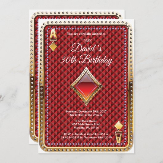 トランプのポーカー遊ズカードカジノ誕生日招待状 招待状 (正面/裏面)
