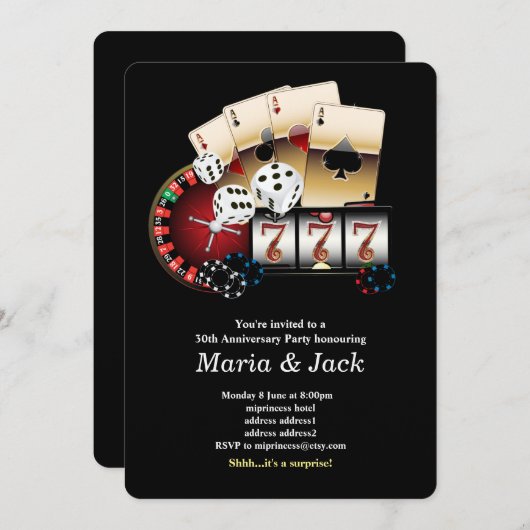 トランプのポーカー遊ズカード、カジノパーティー招待状 招待状 (正面/裏面)