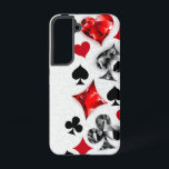 トランプのポーカー選手ギャンブラー遊のカードがラスベガスに似合う SAMSUNG GALAXY S22ケース<br><div class="desc">ポリゴンのカードシンボルを使用したグレー遊のテクスチャ付き背景。のカー遊ド、ハート、ダイヤモンド、スペード、クラブのシンボル。</div>