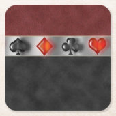 トランプのポーカー4カードスイートブラックバーガンディ スクエアペーパーコースター (正面)