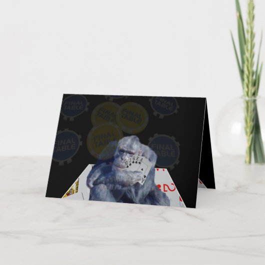 トランプのポーカーChimp Champion 3Dエフェクト誕生日カード カード (正面)