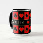 トランプのポーカーMUG – オールイン – 赤/黒/金ゴールド マグカップ (正面左)