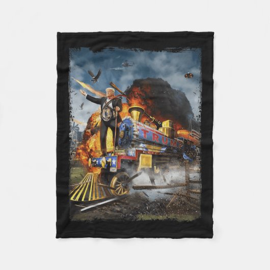 トランプの列車に乗ってドナルドおもしろいトランプ2024 Ele フリースブランケット (正面)