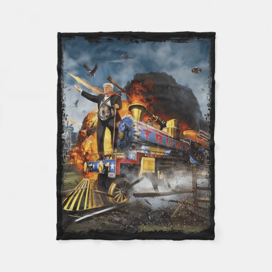トランプの列車に乗ってドナルドおもしろいトランプ2024 Ele フリースブランケット (正面)