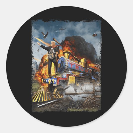 トランプの列車に乗ってドナルドおもしろいトランプ2024 Ele ラウンドシール (正面)