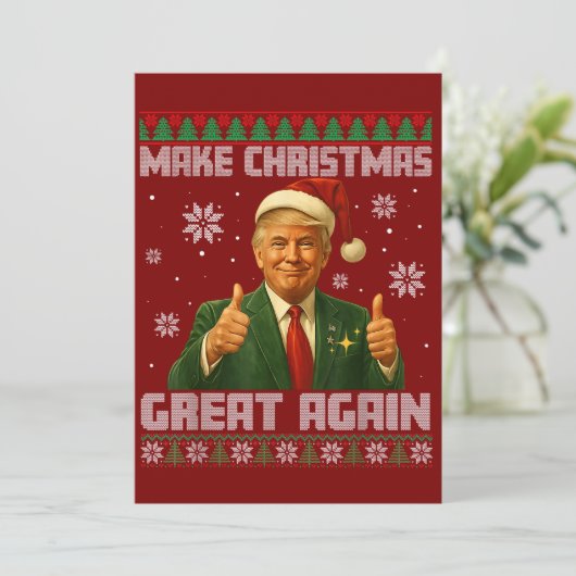 トランプの醜いクリスマスのセーターが再びクリスマスを作素晴らしる シーズンカード (スタンド正面)