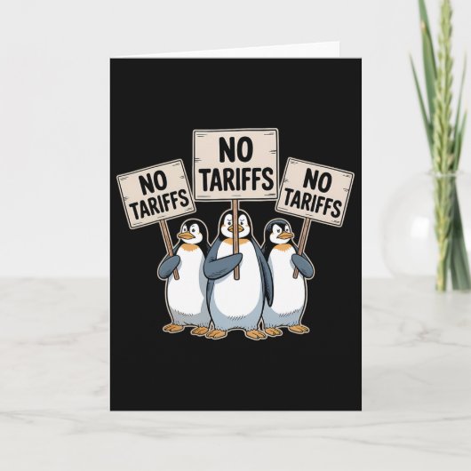 トランプの関税に抗議するペンギン 楽しいペンギン カード (正面)