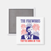 トランプの面白いクオート 花火 7月4日  マグネット (正面/裏面)