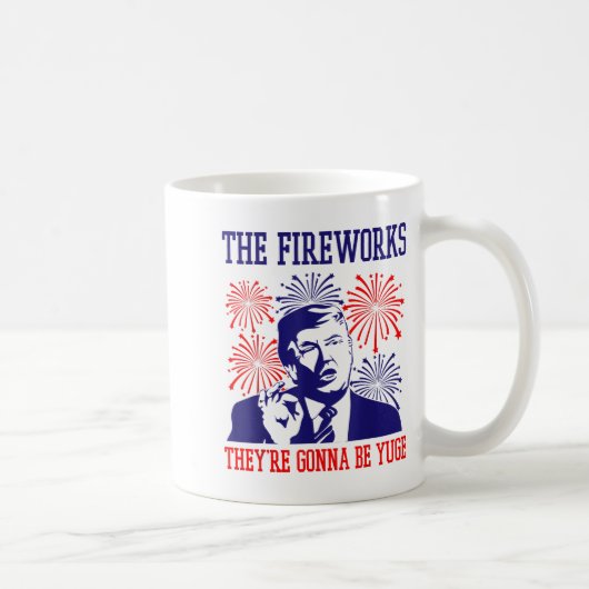 トランプの面白い引用符 花火 7月4日 コーヒーマグカップ (右)