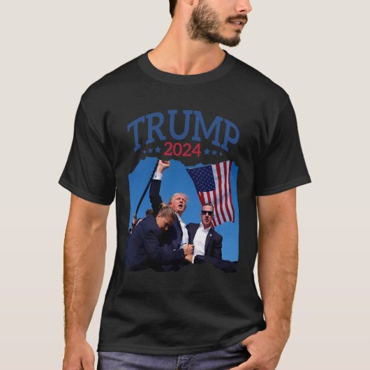 トランプの2024祈年には短い拳がポンピングされ与えた Tシャツ (正面)