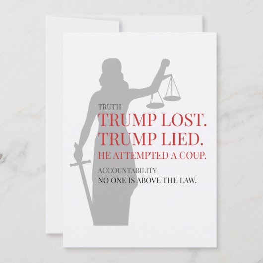 トランプは嘘をついて負けた。誰も法律の上に立つことはできない。 招待状 (正面)