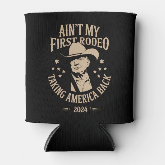トランプは私の最初のロデオのカウボーイアメリカ人 缶クーラー (正面)