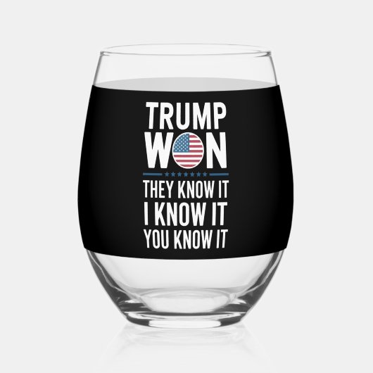 トランプは2024第47代大統領勝利を知って勝った ステムなしワイングラス (裏面)