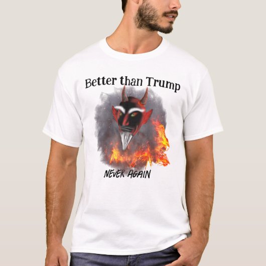トランプよりもサタンおもしろいアンチトランプ Tシャツ (正面)