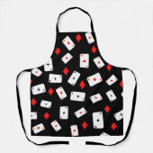 トランプエースとレッドダイアモンズパターンブラック エプロン (正面)
