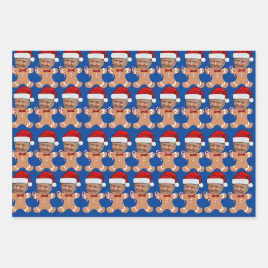 トランプカスタム顔フォトジンジャーブレッドクリスマス ラッピングペーパーシート (正面3)