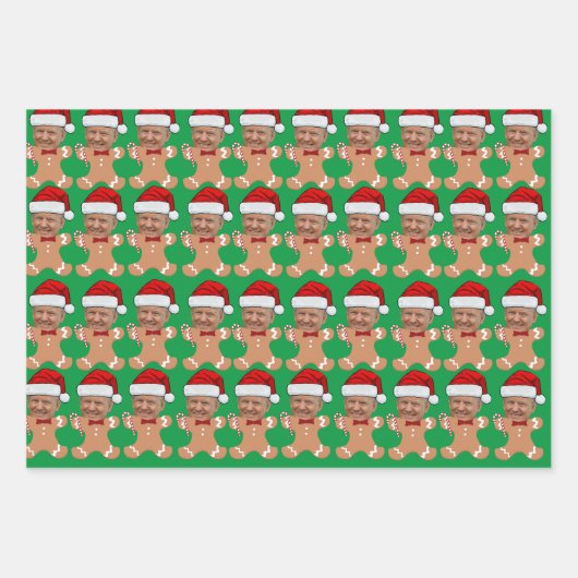 トランプカスタム顔フォトジンジャーブレッドクリスマス ラッピングペーパーシート (正面)