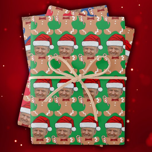トランプカスタム顔フォトジンジャーブレッドクリスマス ラッピングペーパーシート