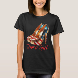 トランプガールハイヒールスティレトスアメリカンアメリカ国旗T Tシャツ