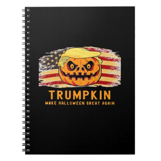 トランプキンでハロウィンをもう一度偉大に アメリカ国旗 ジョークTシャツ ノートブック (正面)