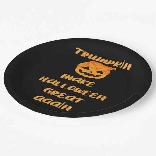 トランプキンパンプキンハロウィーンデザインおもしろい- Autumn Q ペーパープレート (アングル)