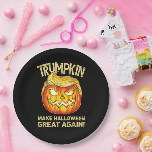 トランプキン再びハロウィン素晴らしを作るおもしろいかぼちゃ ペーパープレート (パーティー)