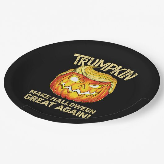 トランプキン再びハロウィン素晴らしを作るおもしろいかぼちゃ ペーパープレート (アングル)