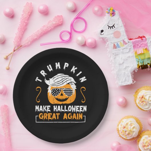 トランプキン再びハロウィン素晴らしを作るおもしろいかぼちゃ ペーパープレート (パーティー)