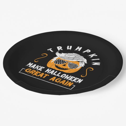 トランプキン再びハロウィン素晴らしを作るおもしろいかぼちゃ ペーパープレート (アングル)