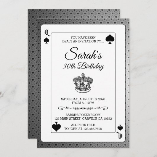 トランプクイーンオブスペード誕生日招待状 招待状 (正面/裏面)