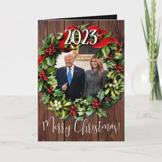 トランプクリスマス2023リース写真ホリディグリーティング シーズンカード (正面)