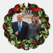 トランプクリスマス2024リース写真ホリディグリーティング オーナメントカード (正面)