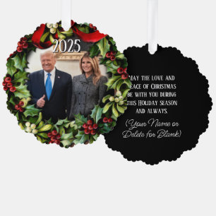 トランプクリスマス2024リース写真ホリディグリーティング オーナメントカード