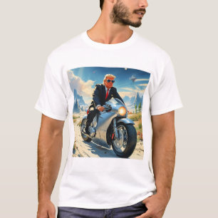 トランプクールオートバイエイリアン惑星宇宙船MAGA Tシャツ